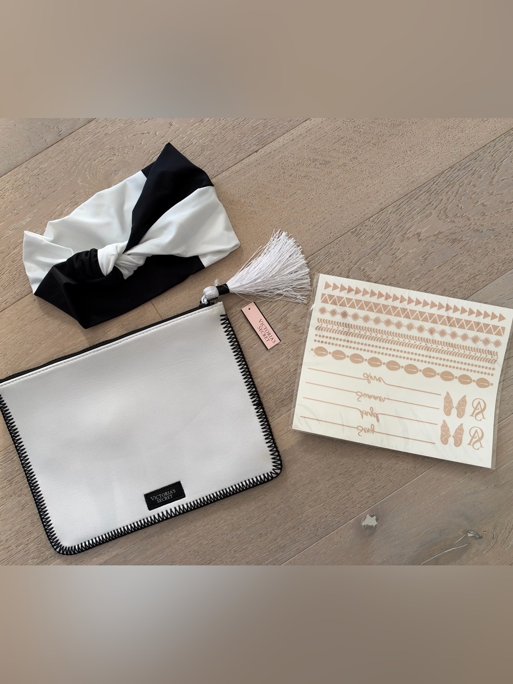 Victoria's Secret Set with Cosmetic Bag, 2 Tattoo Sheets, and Headband